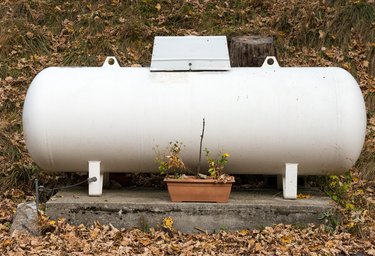 a propane gas tank  in a garden.
