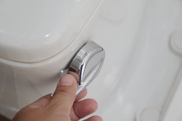 hand pushing toilet button