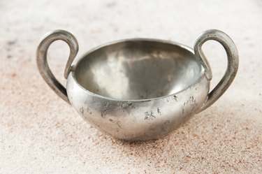 Vintage pewter gray sugar bowl