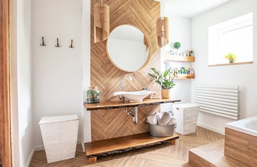 Boho style bathroom interior.