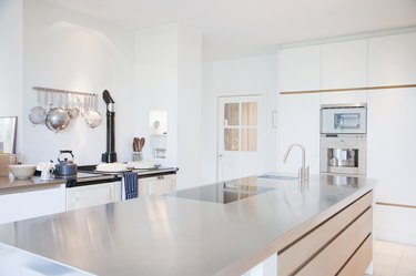 Modern kitchen with stainless steel counters