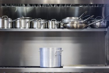 Pot on stove in commercial kitchen