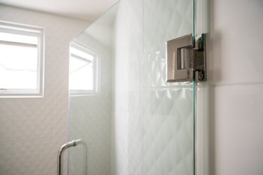 Door hinges on glass door in bathroom for wet zone - can use to display or montage on product