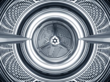 Inside the steel drum of a washing machine