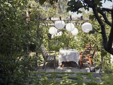 Table set in garden.