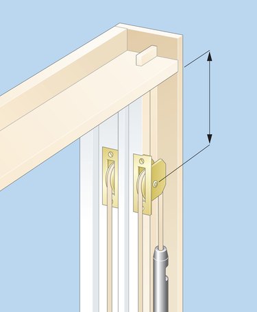 Digital illustration of pulley and cord on box frame of sash window