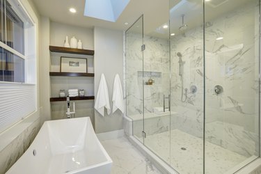 Amazing master bathroom with large glass walk-in shower