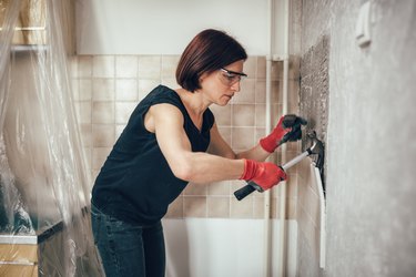 Woman renovation kitchen