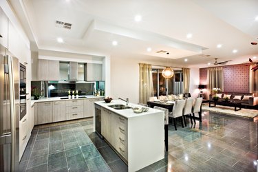 Modern and shiny kitchen with dining and living area
