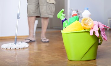 cleaning the floor with mop