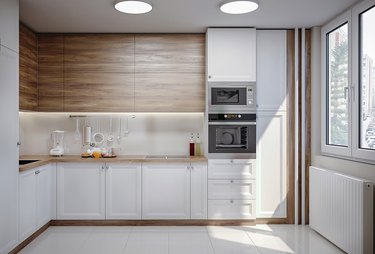 Sunny white modern domestic kitchen