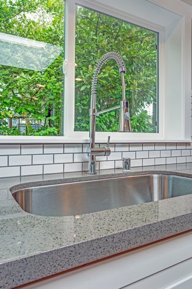 Kitchen interior with focus on undermount sink.
