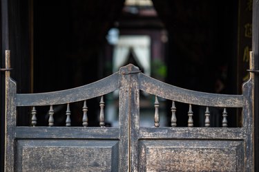 Western retro wooden door of wine pub