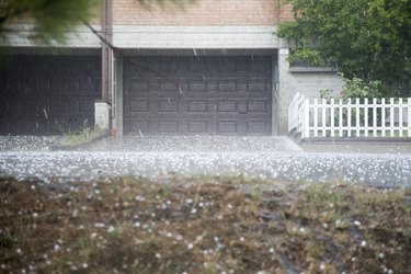 during haistorm from sky with rain