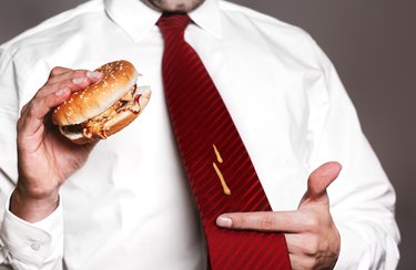 Food stain on silk tie.