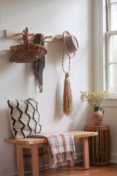 farmhouse hallway idea with bench and peg rail