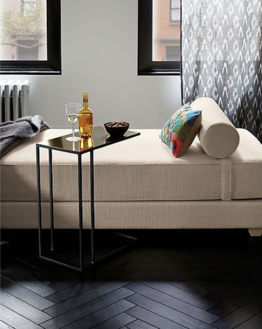 Small Space Daybed Ideas with Daybed, end table, curtain, bolster pillow, pillow, cocktail.
