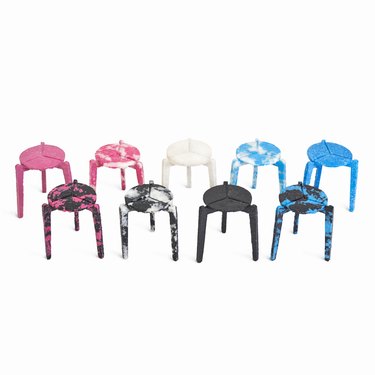 stools in various colors in two rows