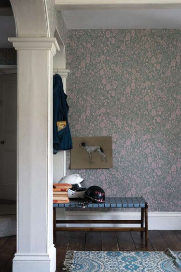 Hallway Wallpaper Ideas in entrance hallway with seating and floral wallpaper