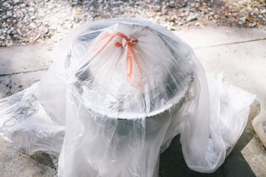 Hypertufa mold covered with plastic sheet and left to dry