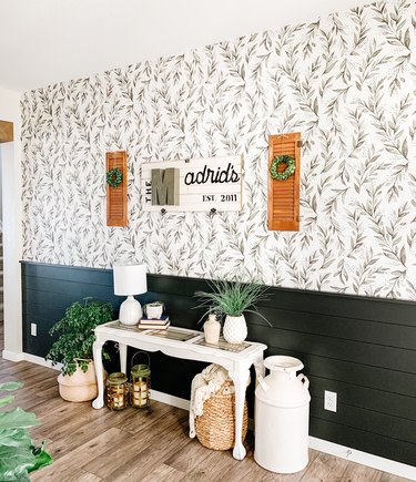 Hallway Makeover Ideas in eclectic hallway with removable botanical wallpaper