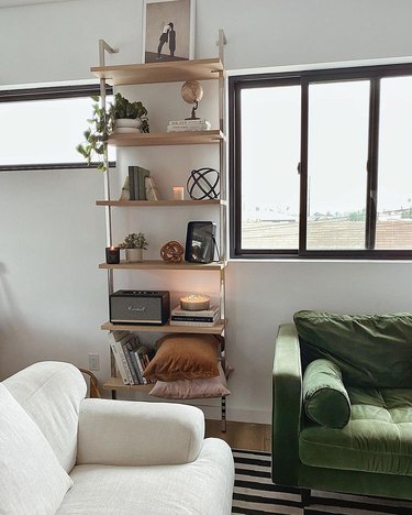 photo of living room decor including a shelf
