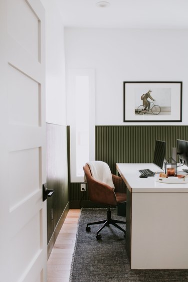 A Dark Beadboard Accent Wall in the office! - Chris Loves Julia