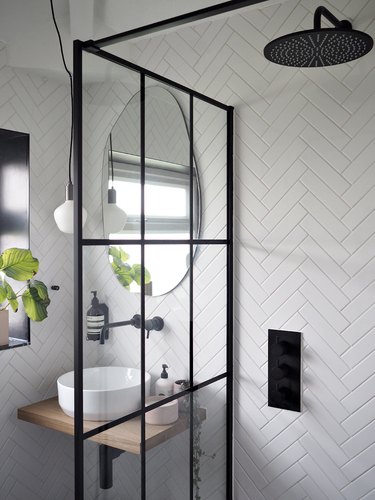 Bathroom Trends 2021 monochrome bathroom with crittall shower screen