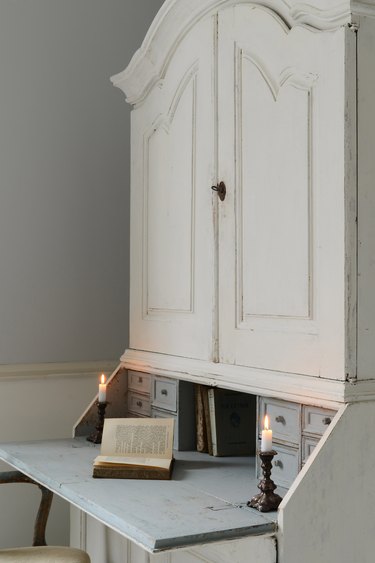 Desk Organization Ideas with Old fashioned hutch with antique painting technique by White & Faded