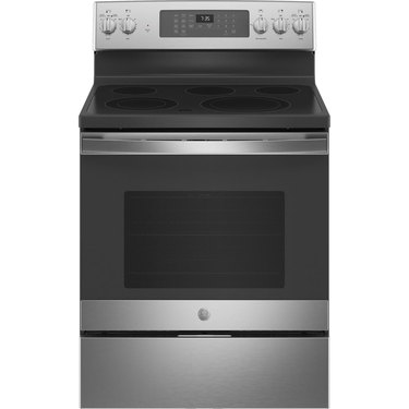 GE flat top electric stove in stainless steel