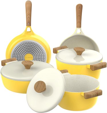 yellow ceramic pots and pans