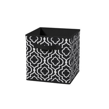 Black and white patterned fabric storage container with handles