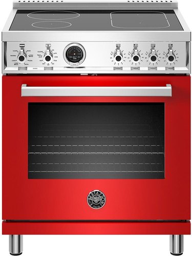 Red vintage-inspired glass top electric stove with smooth cooktop