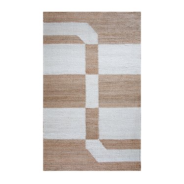 Cream and white eco-friendly rug with geometric design in jute