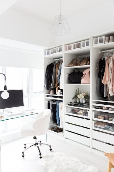 DIY Closet Organizer Ideas in minimal closet with office space