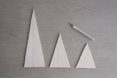 Balsa wood triangles cut out with craft knife