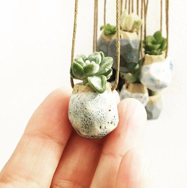 Small planter necklaces with succulent sprigs.