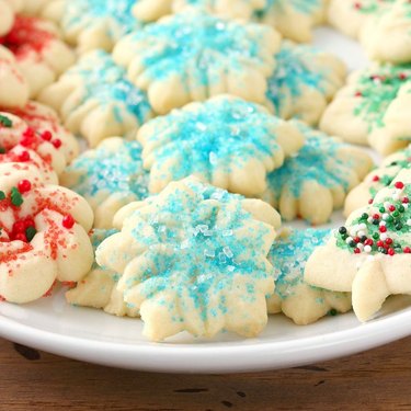 A Kitchen Addiction Classic Spritz Cookies with sprinkles