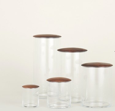 glass food storage containers with wood lids