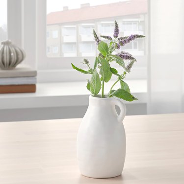 white vase with plant inside