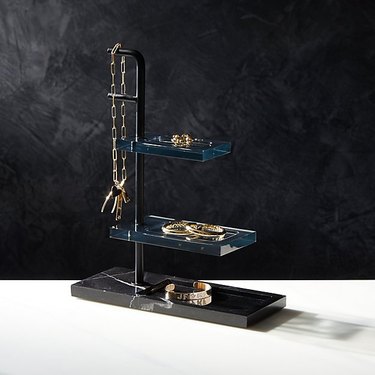 black marble and acrylic tiered jewelry organizer