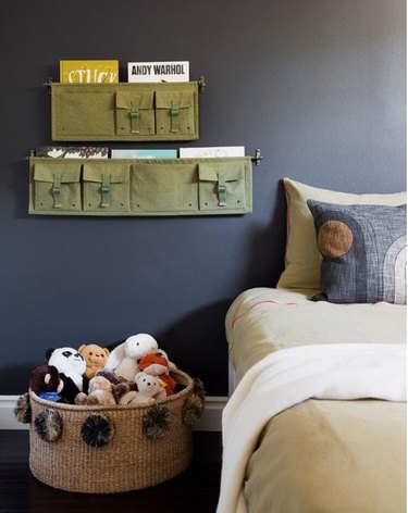 canvas wall mounted kids' book storage idea