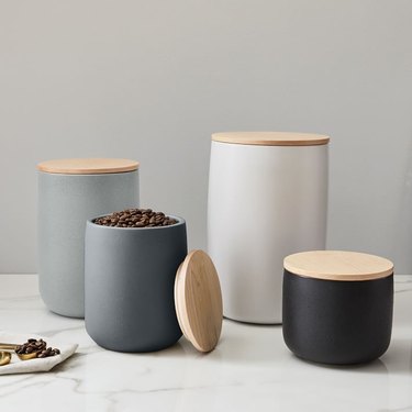 ceramic food storage containers with wood lids