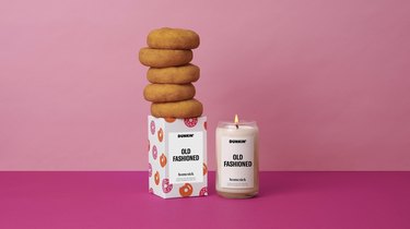 homesick and dunkin's old fashioned candle with five old-fashioned donuts