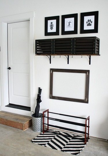 DIY garage organization idea with art and shoe rack