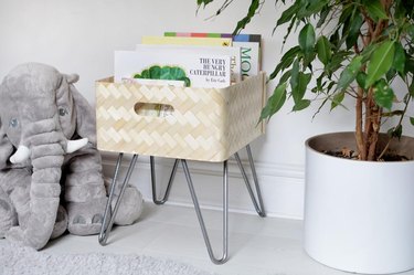 Kid's Room Organization Guide with diy book basket with legs