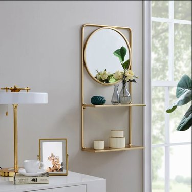 mirror with shelves