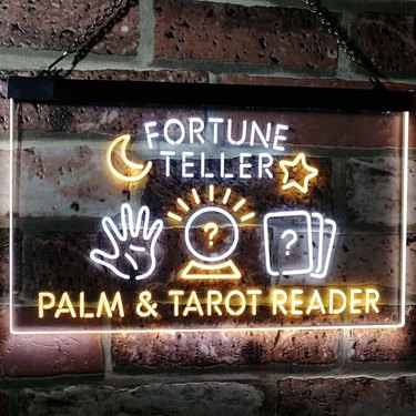 Fortune Teller Palm Tarot Reader Dual Color LED Neon Sign White & Orange