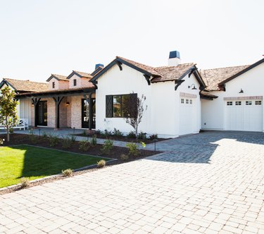 white garage door with brick transom