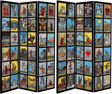 Tall Double Sided Tarot Canvas Room Divider with black frame